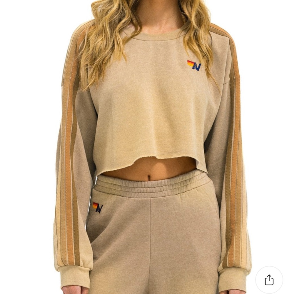 Aviator Nation Tan Cropped Pullover and   Sweatpants Set